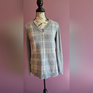 Tommy Hilfiger Academia Grey Plaid english college sweater top M